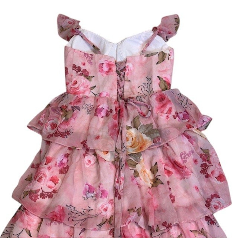 Floral Pink Maxi Dress Ruffle Tiered Corset Back Party Wedding Homecoming Prom‎ - Picture 15 of 16
